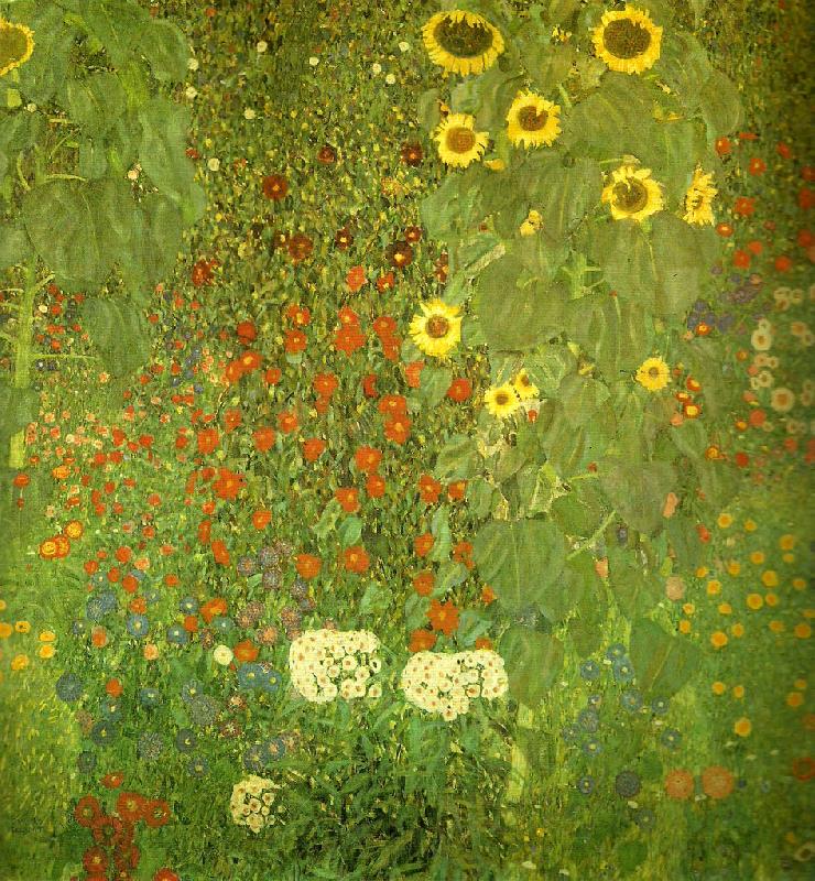 Gustav Klimt tradgard med solrosor Spain oil painting art